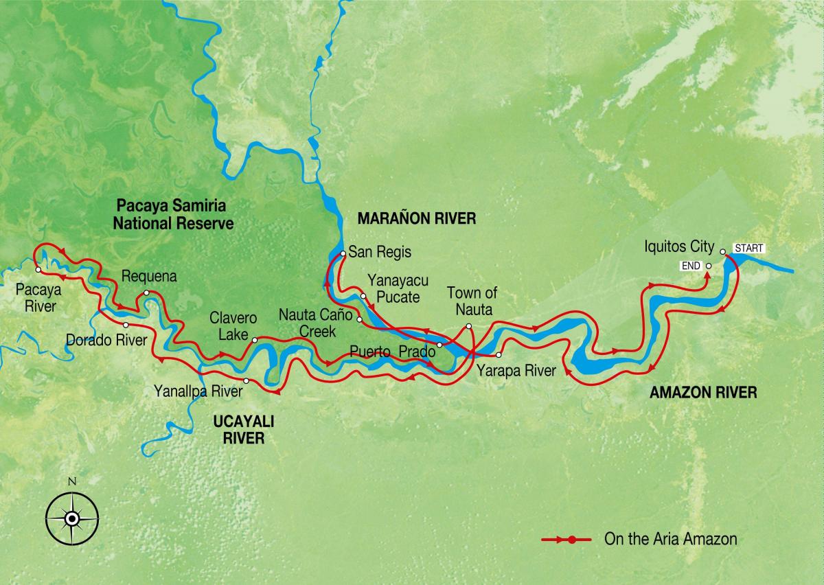 המפה של נהר האמזונס בפרו.